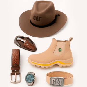 Kit Caterpillar - Botina + Relógio Militar + Chapéu Boiadeiro + Cinto + Faca